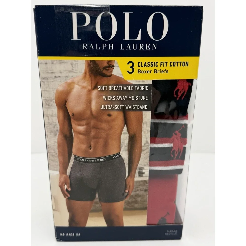 Polo Ralph Lauren Men's Cotton Boxer Briefs Black/Red  3-Pack Size Medium